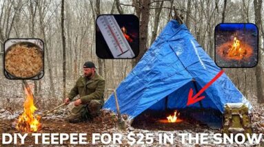 Solo Overnight Building A Diy Teepee For $25 In The Snow And Bacon Chicken Ranch Skillet