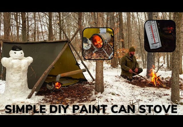 Solo Overnight Building a DIY Tent and Paint Can Stove For $20 In The Snow and Kielbasa Cheese Dip