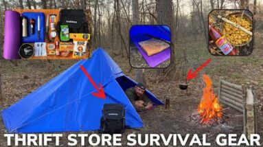 Solo Overnight Doing A $100 Thrift Store Challenge In The Woods And Tuna Mac And Cheese