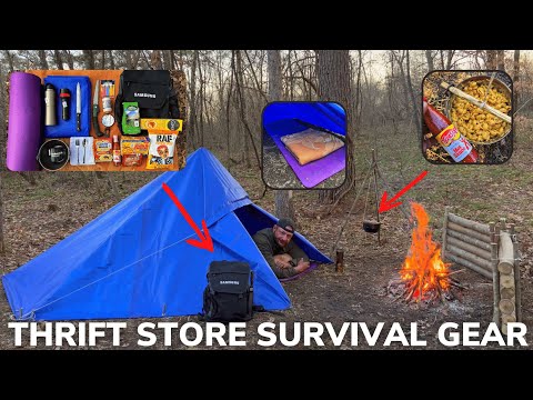 Solo Overnight Doing a $100 Thrift Store Challenge In the Woods and Tuna Mac and Cheese