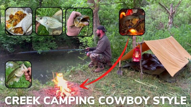 Solo Overnight Cowboy Camping Next to a Creek, Fishing, Lead Ball Casting and Fish Tacos