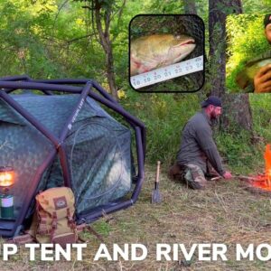 Solo Overnight Using An Inflatable Tent And Catching River Monsters In The Woods And Bowfin Nuggets