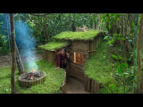 SurvivalShelterIdeas, Girl Living Off Grid Built Complete Warm Survival Shelter, Bushcraft Earth Hut