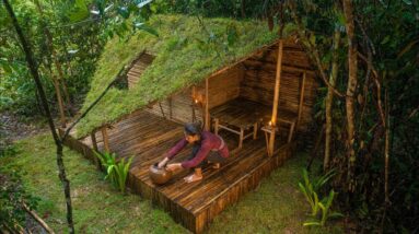 Decoration And Grass Roof Added To Girl Bamboo House Build With Ancient Skills