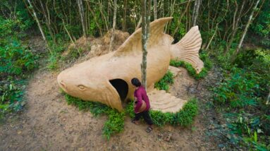 How To Build The Most Beautiful Gold Fish Shape Shelter, Survivalshelterideas Building Skills