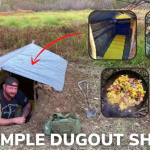 Solo Overnight Building A Simple Dugout Shelter In The Woods And Beefy Chili Mac