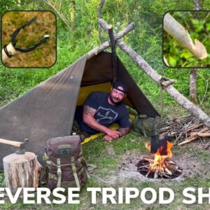 Solo Overnight Building A Reverse Tripod Tarp Tent In The Woods And Shrimp Alfredo.