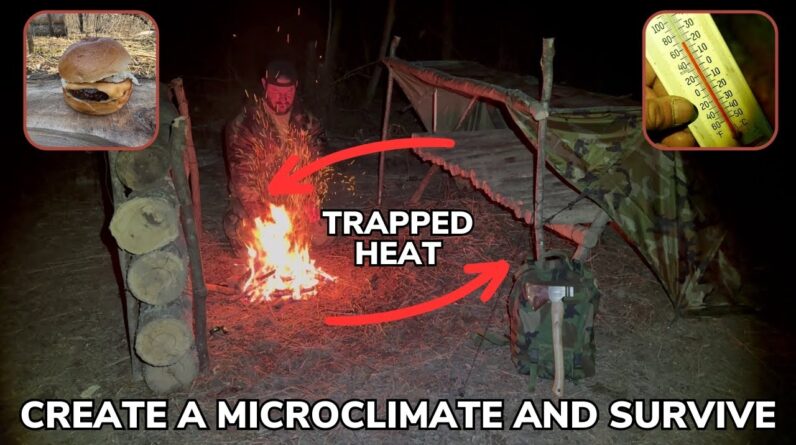 Solo Overnight Creating an X-Bed Micro-Climate Shelter in the Woods and Rise and Shine Cheeseburger