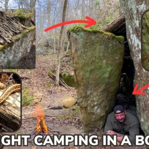Solo Overnight Lost Hiker In The Woods Shelters Inside Of A Boulder