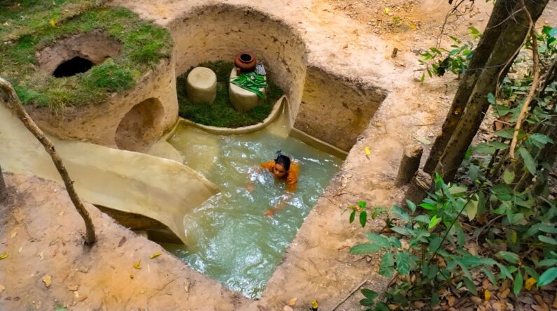 Girl Live Off Grid, Adding a Slide Swimming Pool to my Secret Home Underground