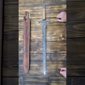 Handmade Damascus Sword - Short Sword with Sheath, Double Edge Greek Medieval Celtic Style JNR 2306