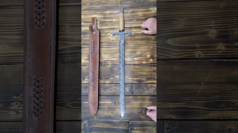 Handmade Damascus Sword - Short Sword with Sheath, Double Edge Greek Medieval Celtic Style JNR 2306