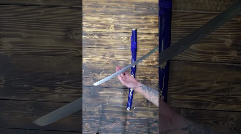SZCO 39.5" Blue Ninja Samurai Real Sword with Gold Dragon — 1045 Carbon Steel Display & Martial Arts