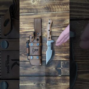 Fixed Blade Knife 10” Hunting Knife With Fire Starter And Leather Sheath - Olive Wood Handle