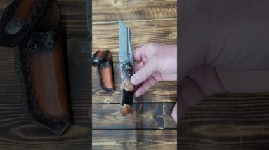 Handmade Damascus steel steel Folding Pocket Knife，3.5 in  Leather Sheath，resin and Maple handle